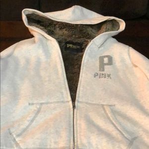VS PINK SEQUIN FUR LINED HOODIE